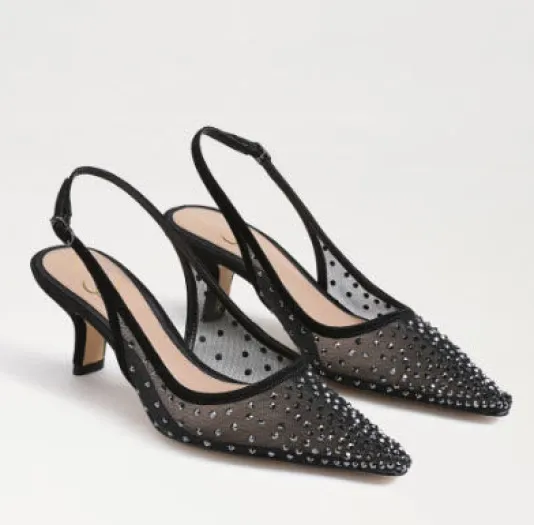 The Mesh Sling Back Pointed Pump in Black