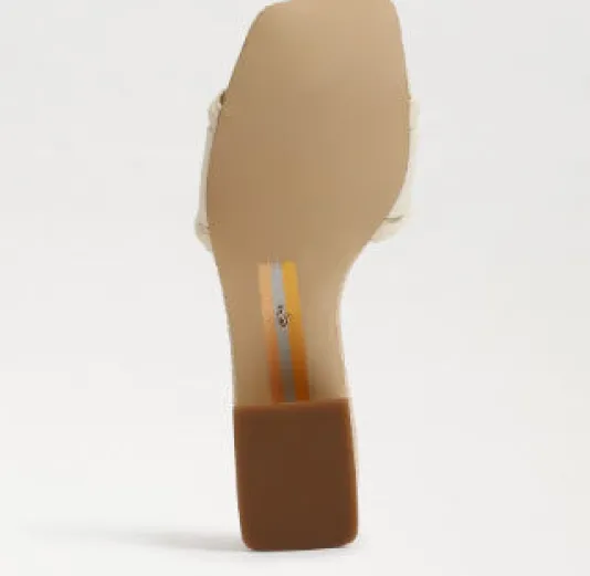 The Raffia & Leather Signature Block Heel Slide in Ivory