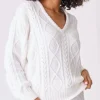 The Chenile Cable Vneck in Ivory