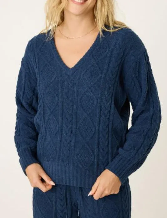 The Chenille Cable V-Neck in Midnight