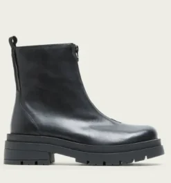 The Front Zip Lug Sole Bootie in Black