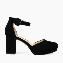 The Platform Pump with Ankle Strap in Black