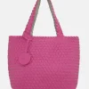 The Reversible Woven Tote in Hot Pink & Sand
