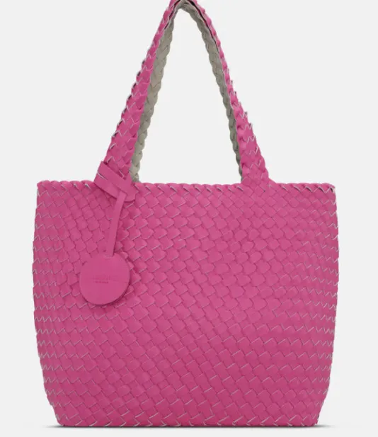 The Reversible Woven Tote in Hot Pink & Sand