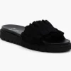 The Ruffle Comfort Slide Sandal in Black