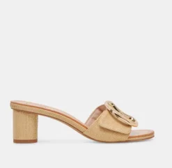 The Slide Sandal with Oversized Gold Buckle in Natural