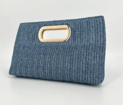 The Straw Handheld Clutch in Navy