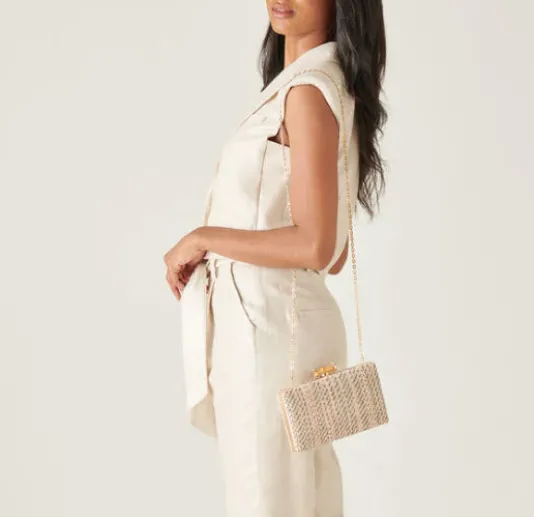 The Tweed Clutch in Bone Multi
