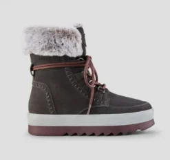 The Waterproof Fur Collar Lace Snow Boot in Pewter
