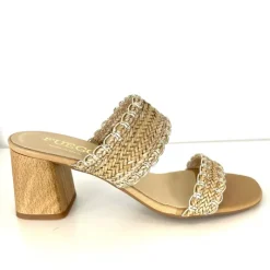 The Woven Leather Dual Band Slide with Metallic Whipstitch in Natural